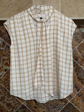 POLISHED PROFESSIONAL | Ann Taylor Bow Neck Windowpane Blouse S